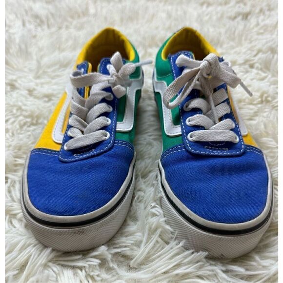 Boys Blue, Green & Yellow Checkered Vans Size 2 - Picture 4 of 9